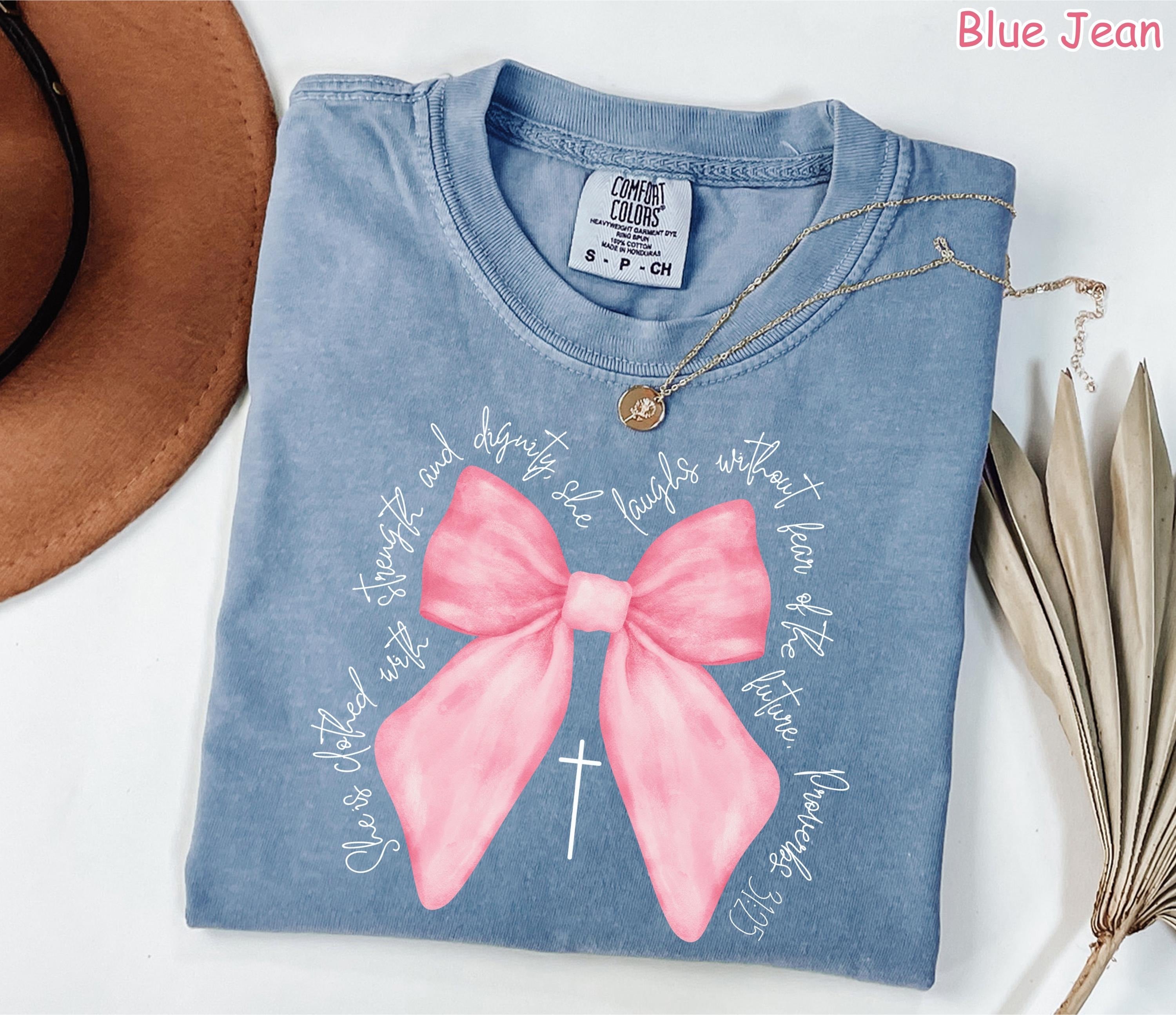 Comfort Colors® Coquette Christian Shirt Pink Bow Faith Shirt Bible Verse Shirt Womens Christian Gifts Religious Women Gift Jesus Apparel